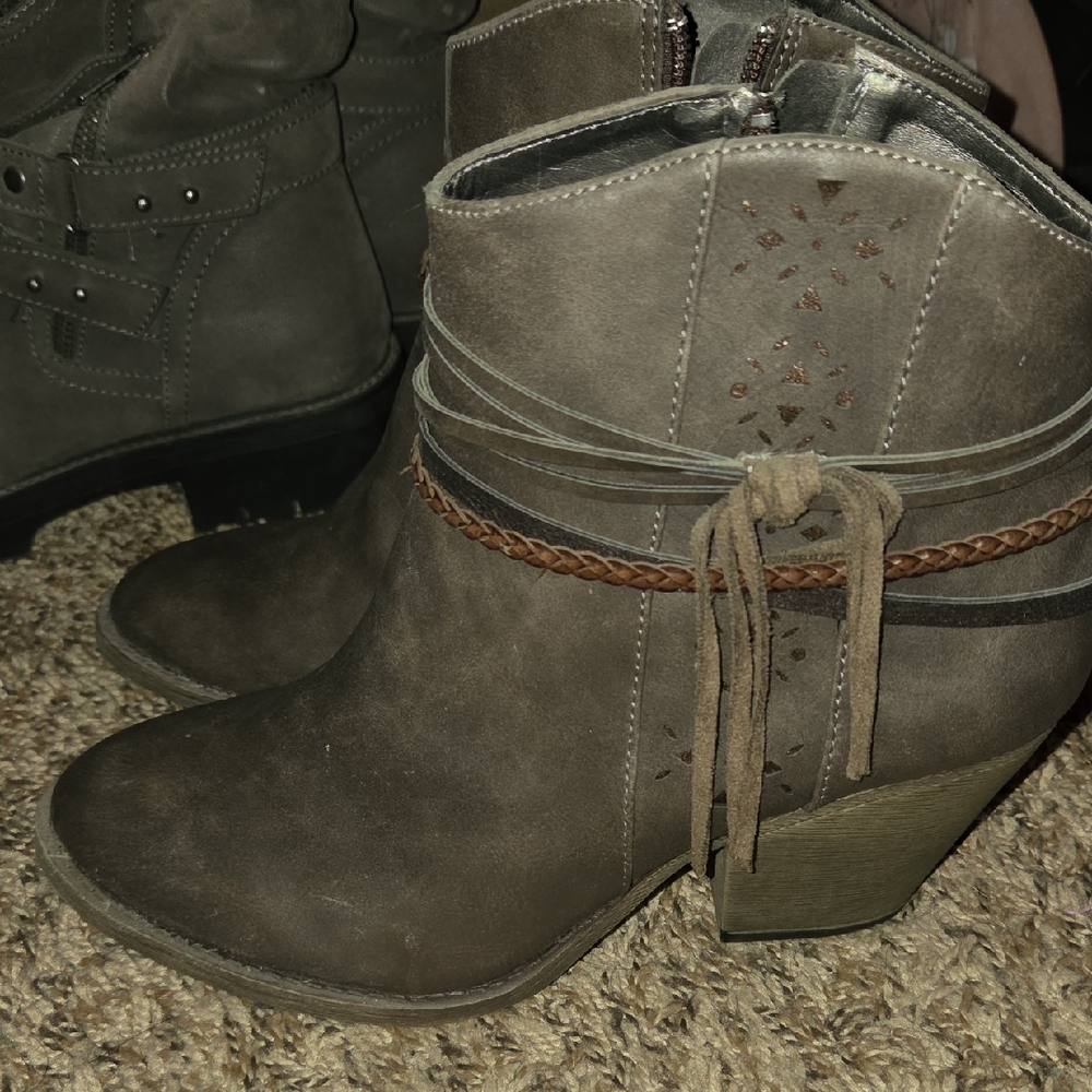 Maurices Taupe Ankle Booties with Braided Detail